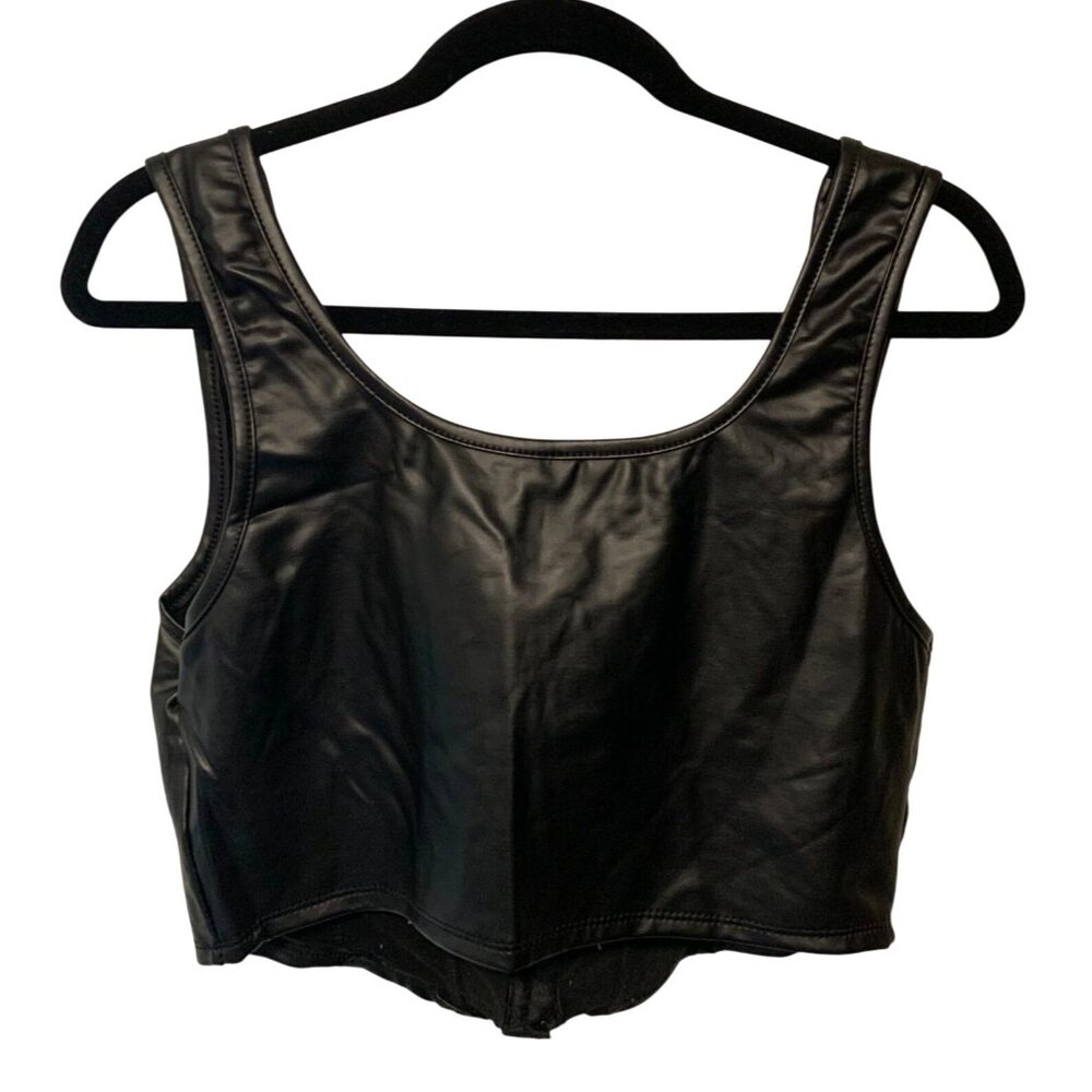 Shein Curve Womens Size 0XL Tank Black Faux Leather Sleeveless Shirt Crop Top Gr - Picture 4 of 4
